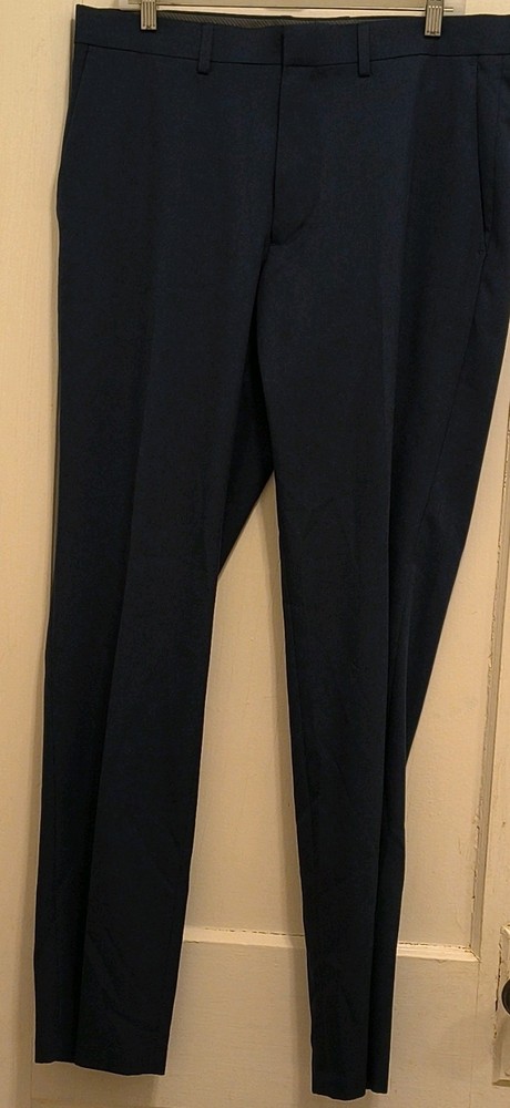 Kenneth Cole Reaction Navy Blue Slim Fit Twill Dress Pants 36 Button Zip Pockets