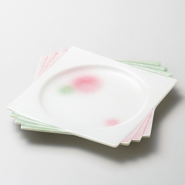 Mino ware Japan Awayuki Two-Tone Spray Chiyo Square-Cornered Large Plate
