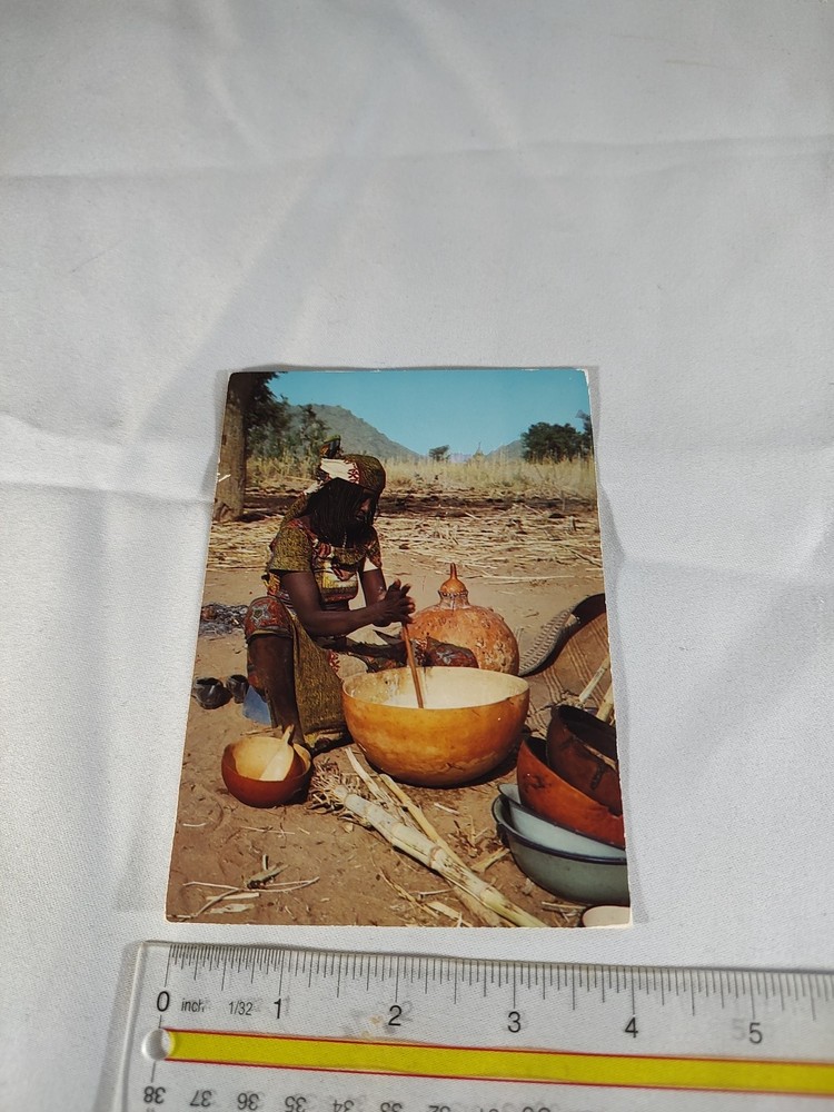 Postcard of Africa North Cameroon Making Butter with Fulani Village People