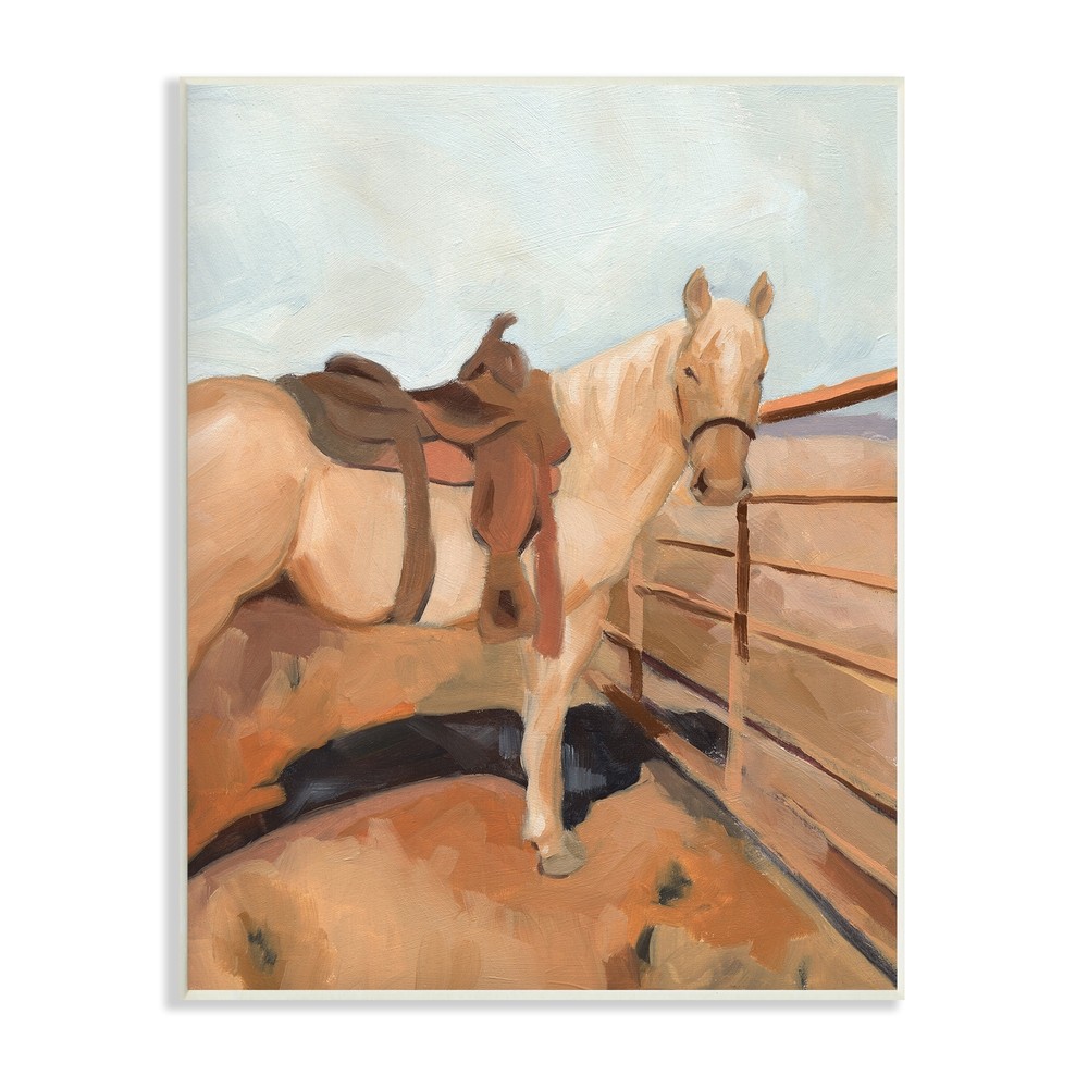 Stupell Saddled Horse Southwestern Field Farm Fence Orange