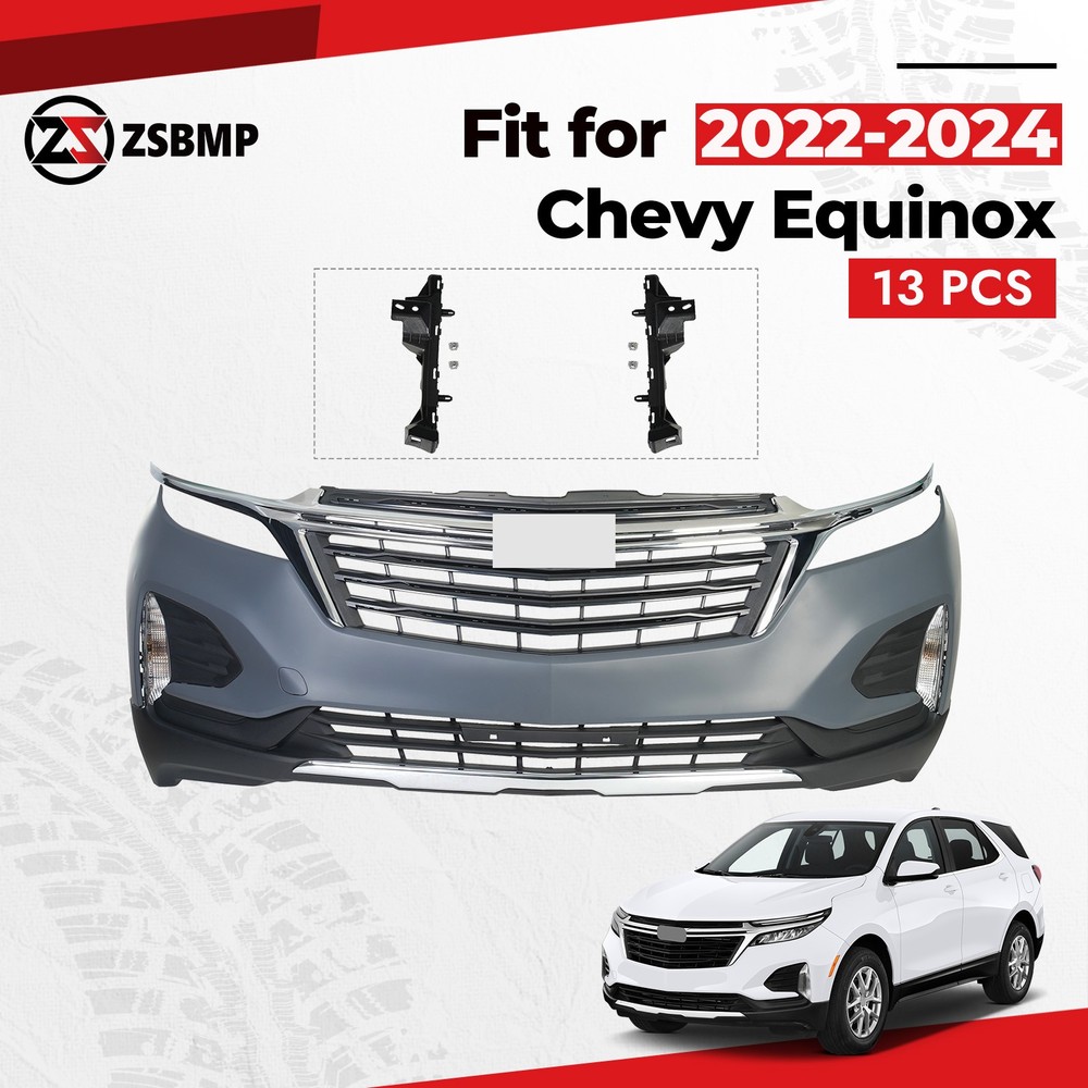 Front Bumper Cover Grille Assembly Kit For 2022-2024 Chevy Equinox w/ Fog Lights