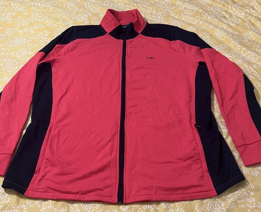 Lauren Ralph Lauren Active Jacket Women's 1X Pink/Black Full Zip Pockets Casual