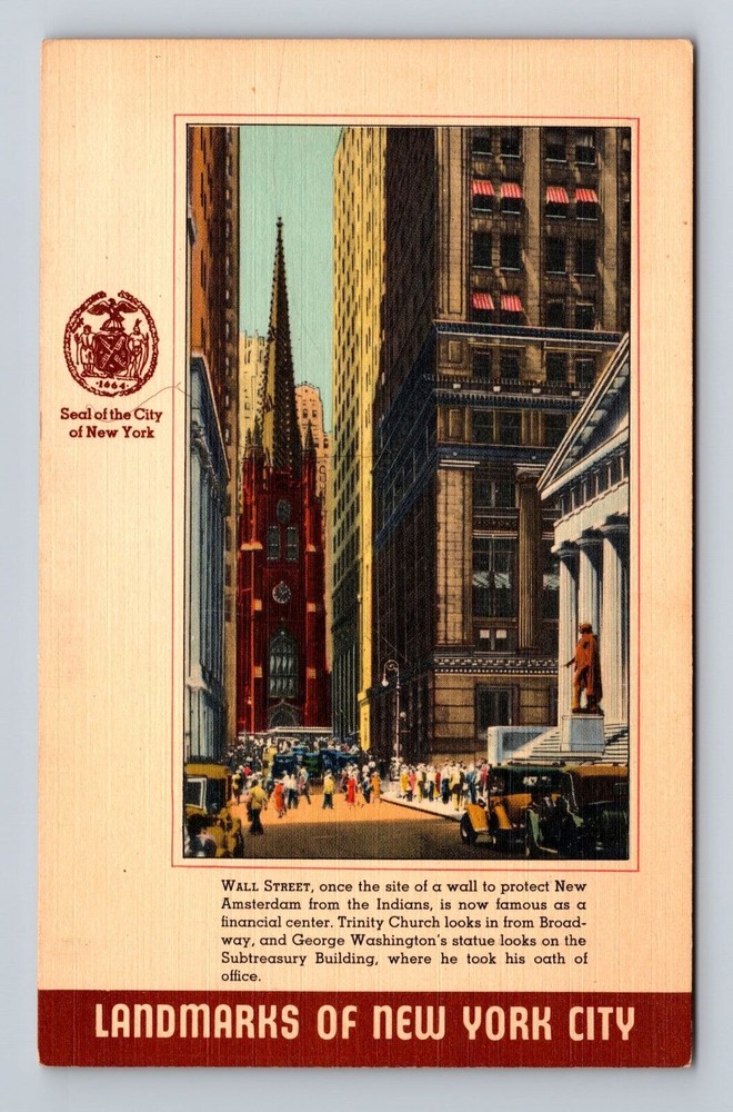 New York City NY, Wall Street, Souvenir, Antique, Vintage Postcard