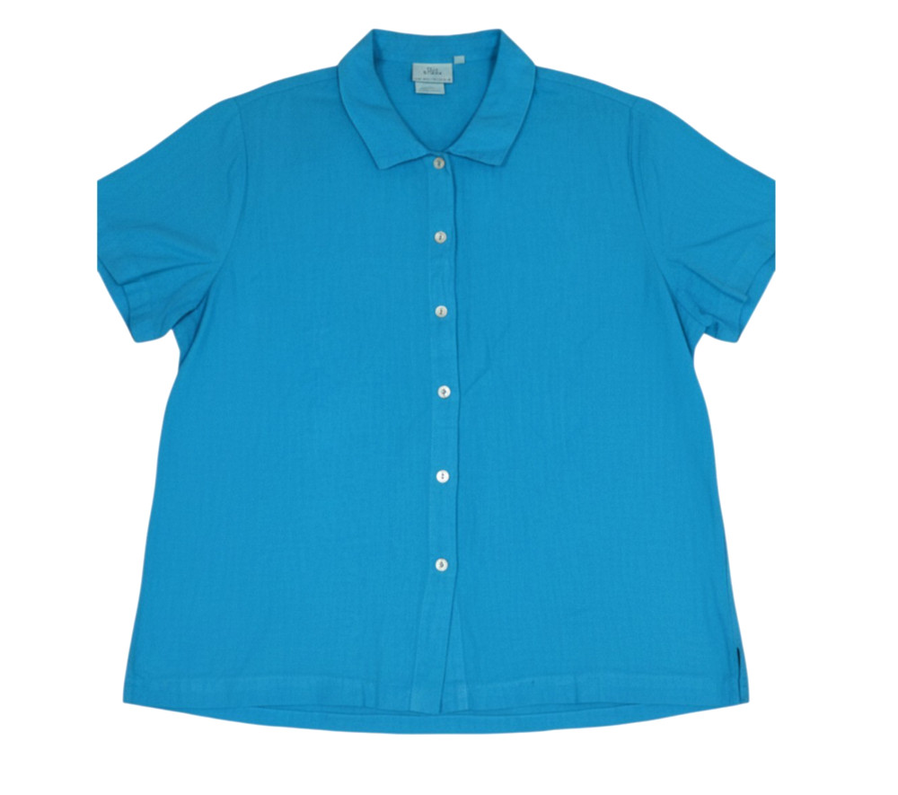 HOT COTTON MARC WARE Midweight LINEN Turquoise BUTTON-UP Lagenlook SHIRT/TOP XL
