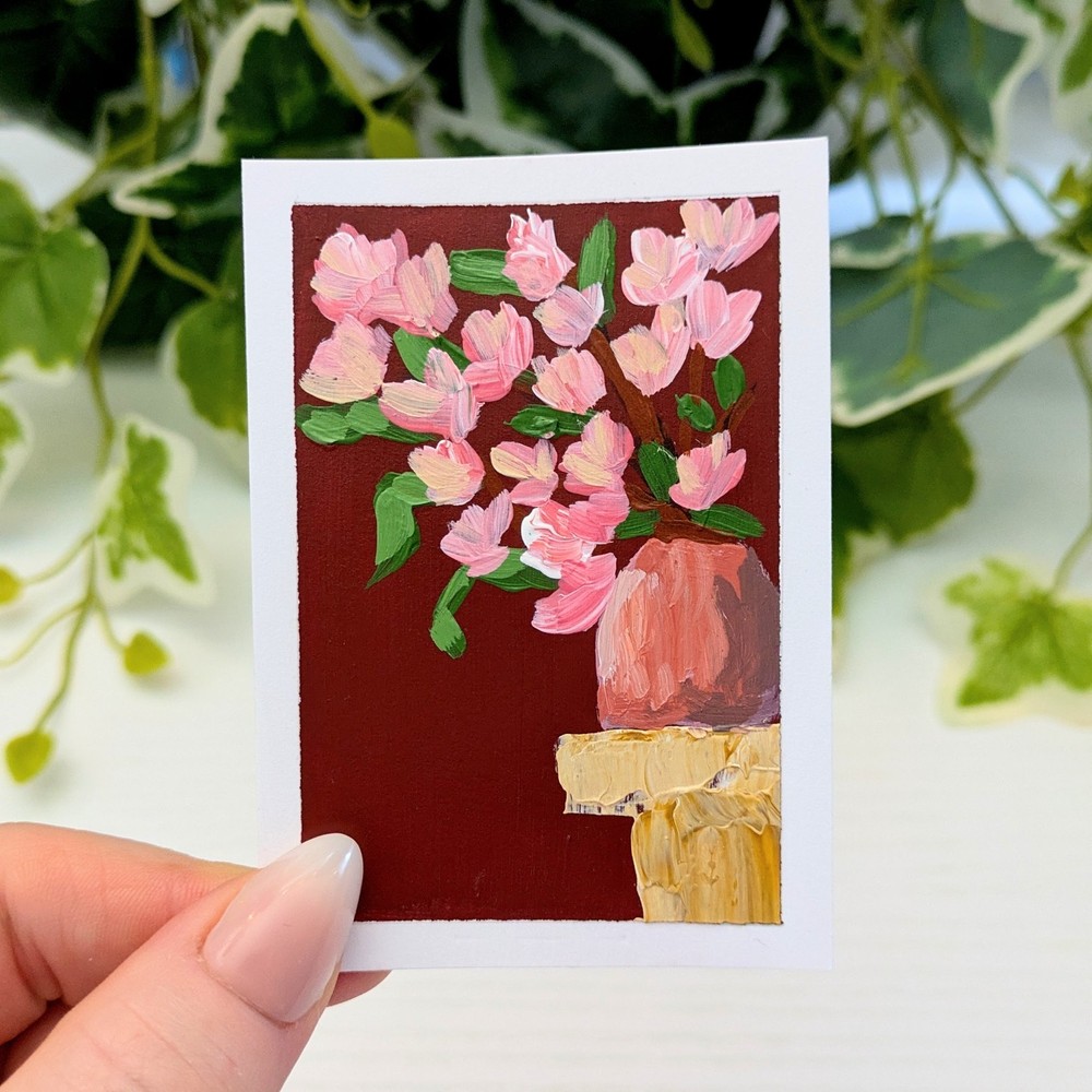 ACEO Original, Flowers, Floral Impressionism, Pink 2.5 X 3.5 - SaraAlexisArt
