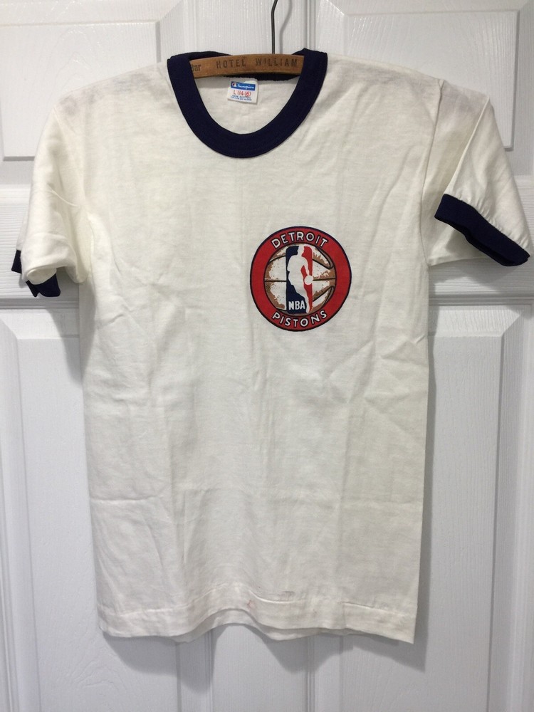 VINTAGE 1970s Kids Detroit Pistons NBA Ringer Tee Shirt size L 14-16 Champion