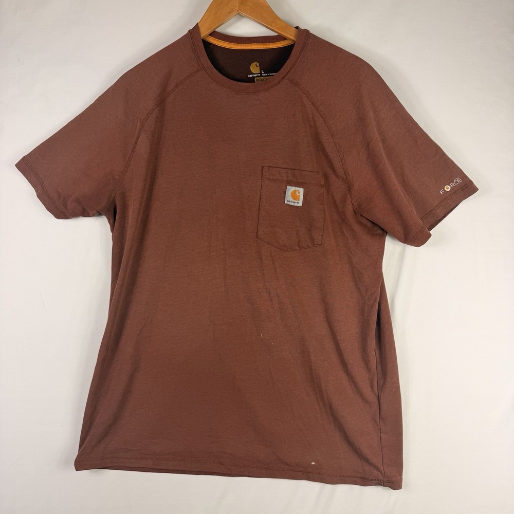 Carhartt Force T-Shirt Men's L Relaxed Fit Brown Short Sleeve Pocket Tee