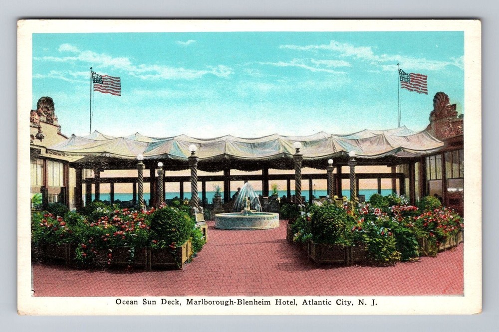 New Jersey NJ Atlantic City Marlborough Blenheim Hotel Sun Deck Vintage Postcard