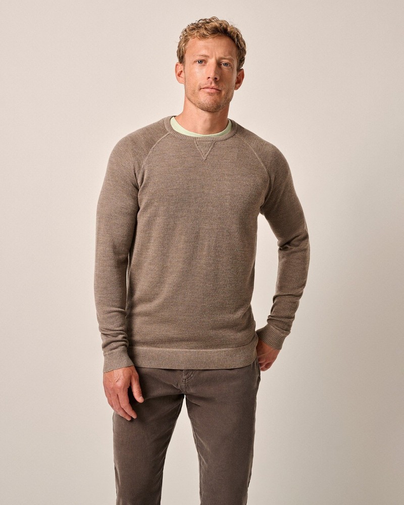 johnnie-O Boggs Merino Wool Crewneck Sweater Khaki Size L