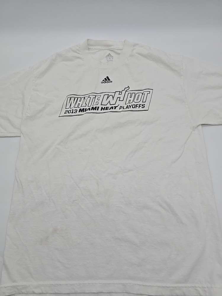 Adidas Miami Heat T-Shirt Men Large Graphic Print Logo White Hot..#36532