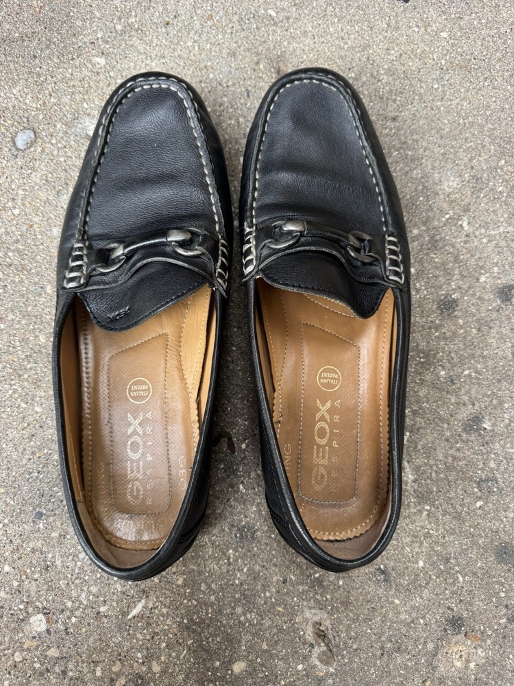 Geox Men's Breathable Black Leather Loafers Slip-On  Casual Shoes 44 Us 11