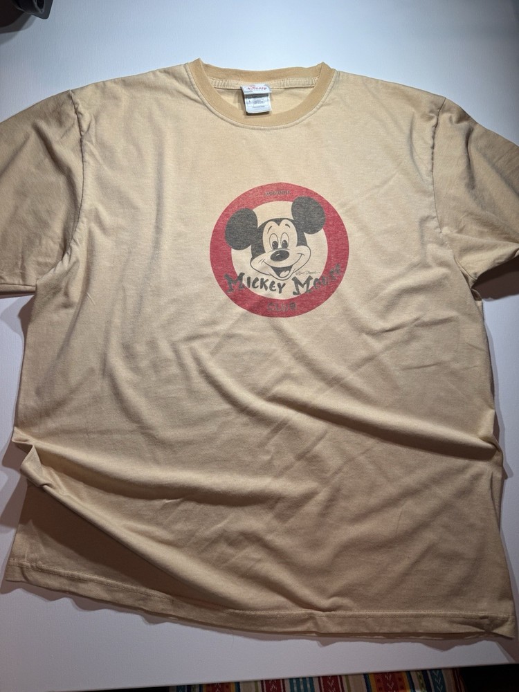 Disney Store Mickey Mouse Club T-Shirt Tan Beige Graphic Tee Adult Large