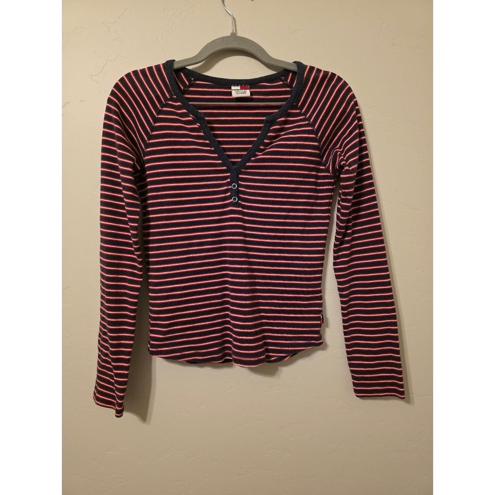 Vintage Tommy Jeans Y2K Striped Henley Top 🖤❤️