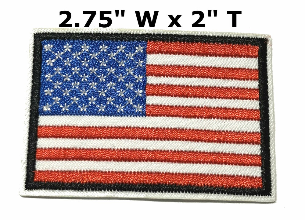 US Flag Black Border Patch Embroidered Iron-On Applique Vest Jacket USA American