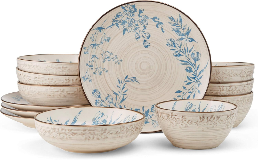 Bella 12-Piece Colorful Dinnerware Set for 4, Stoneware Plates & Bowls