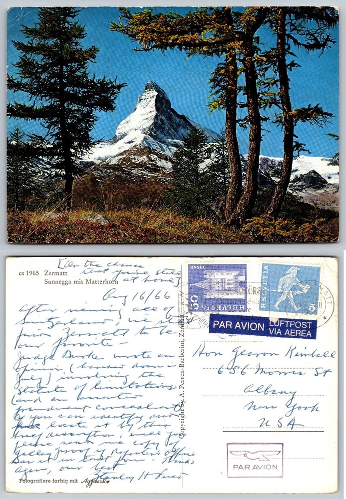 Matterhorn Mountain Zermatt Switzerland 1966 Posted Agfacolor Postcard