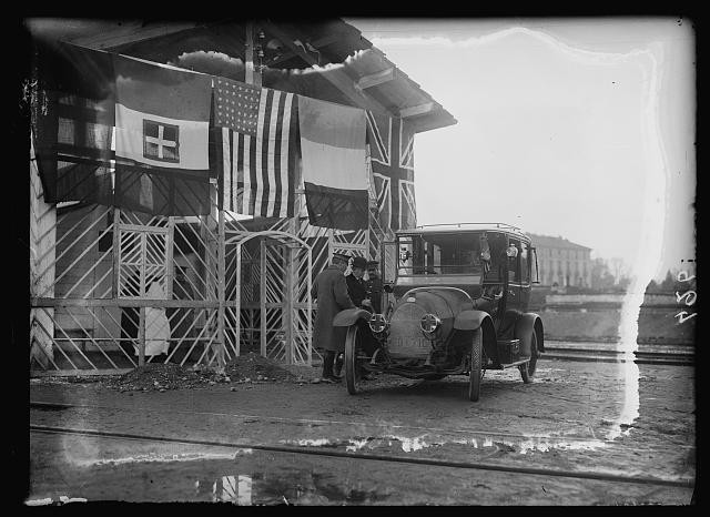 Photo:Italy 1917-1920 American Red Cross Automobile Flags Building