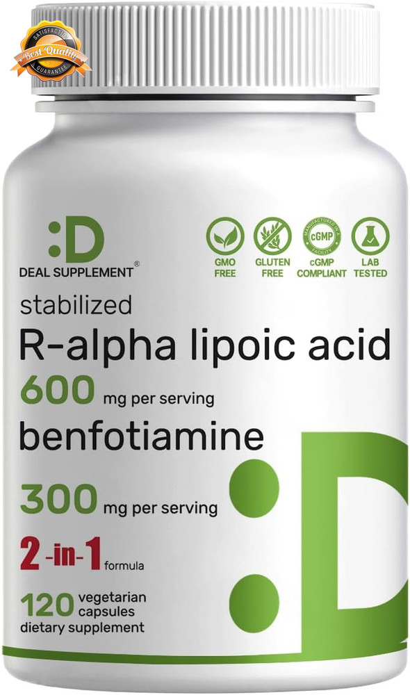 R Alpha Lipoic Acid 600Mg with Benfotiamine 300Mg per Serving, 120 Veggie Capsul