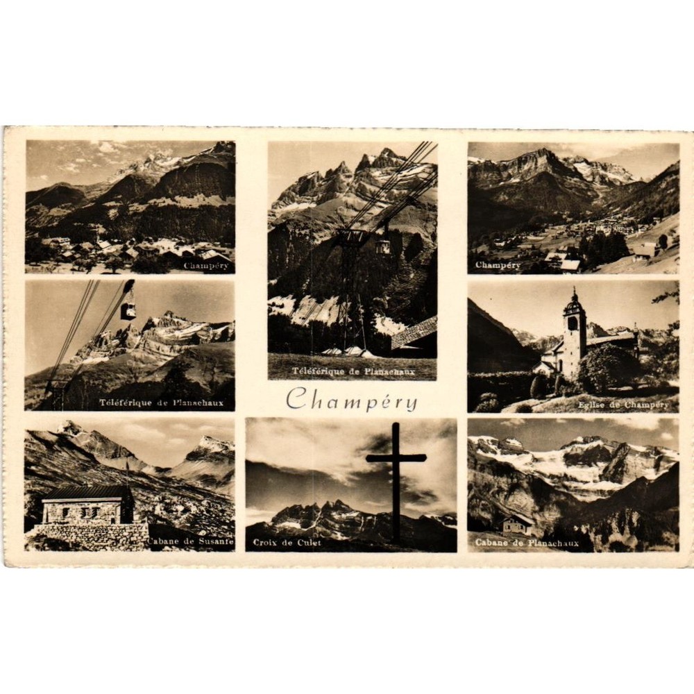 Vintage Switzerland Multiview Postcard Champéry Alps Cable Car & Church