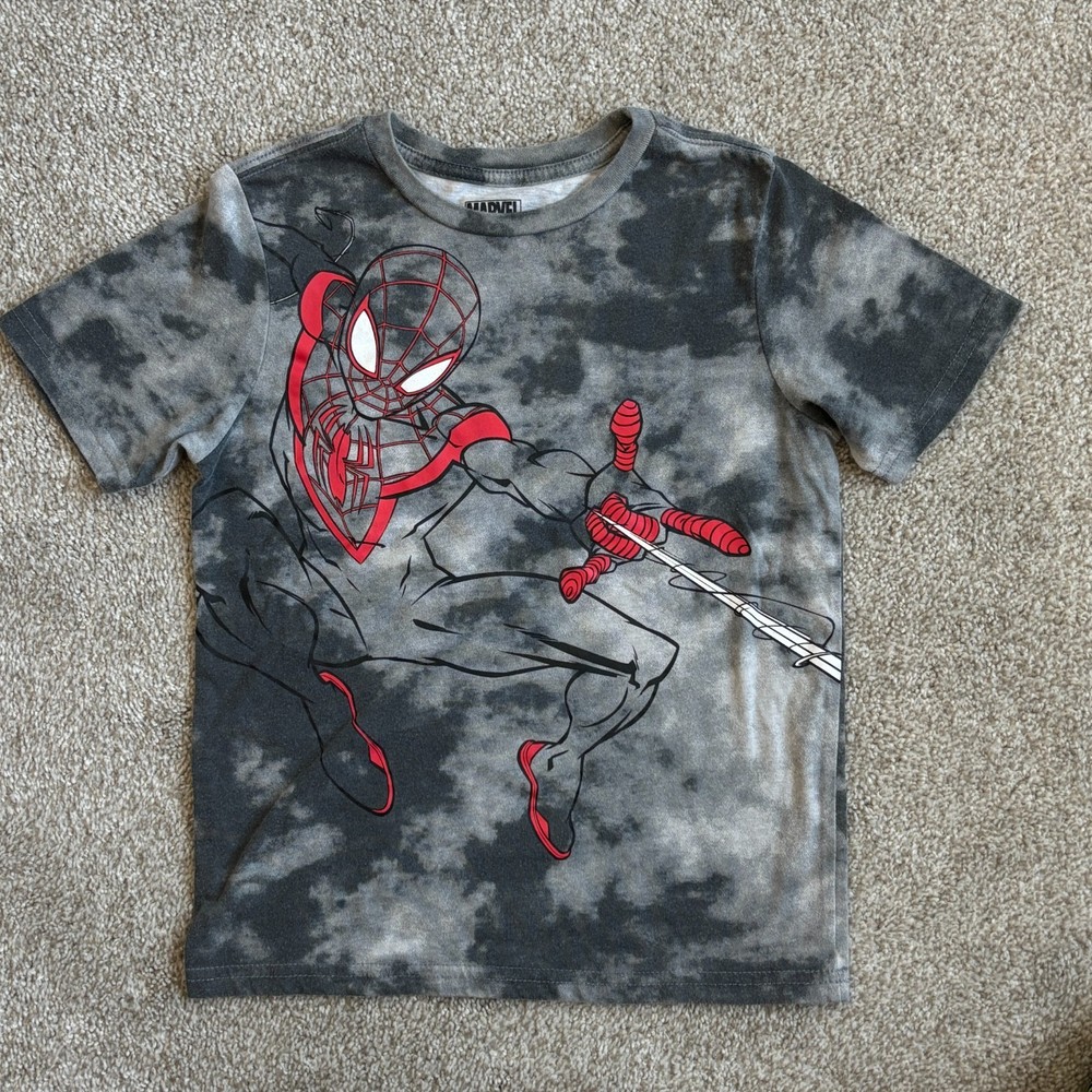 Marvel Spiderman Shirt Gray Tie Dye Boys Size Medium 8