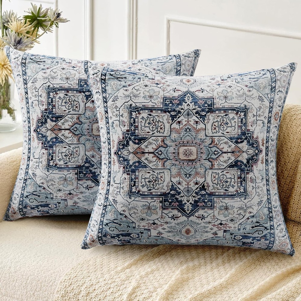 Boho Throw Pillow Covers 18x18 inch Set of 2,Linen Bohemia Carpet Pattern Dec...