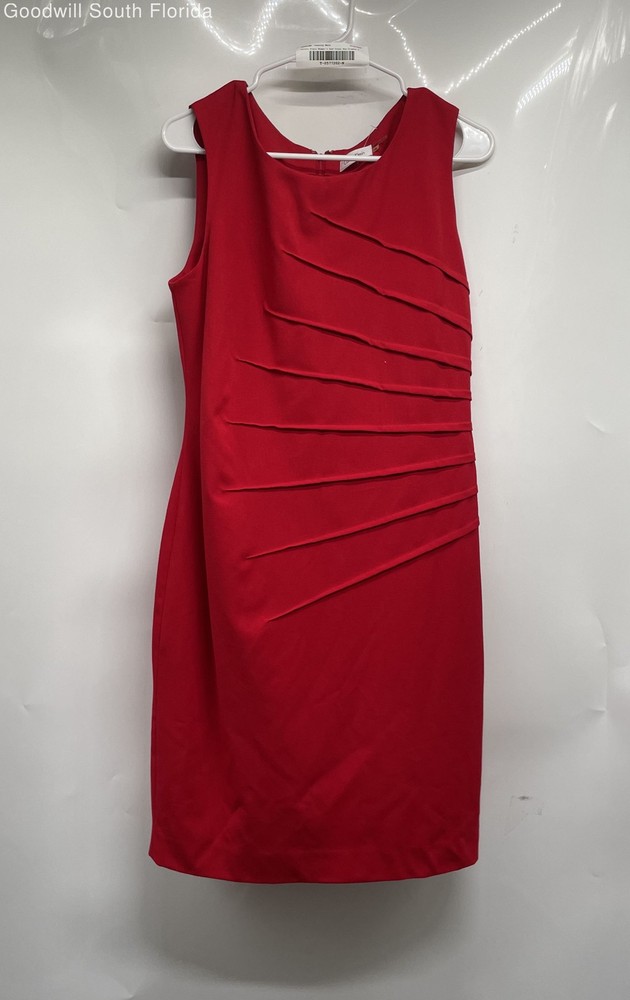 Calvin Klein Womens Red Sleeveless Round Neck Back Zip Sheath Dress Size 10