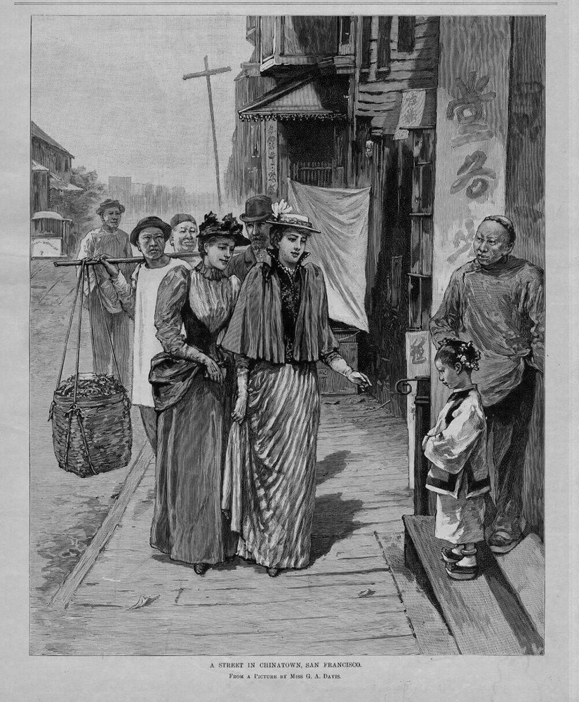 CHINATOWN TOURISTS ON A STREET IN CHINATOWN SAN FRANCISCO CHINAMEN CHINESE CHILD