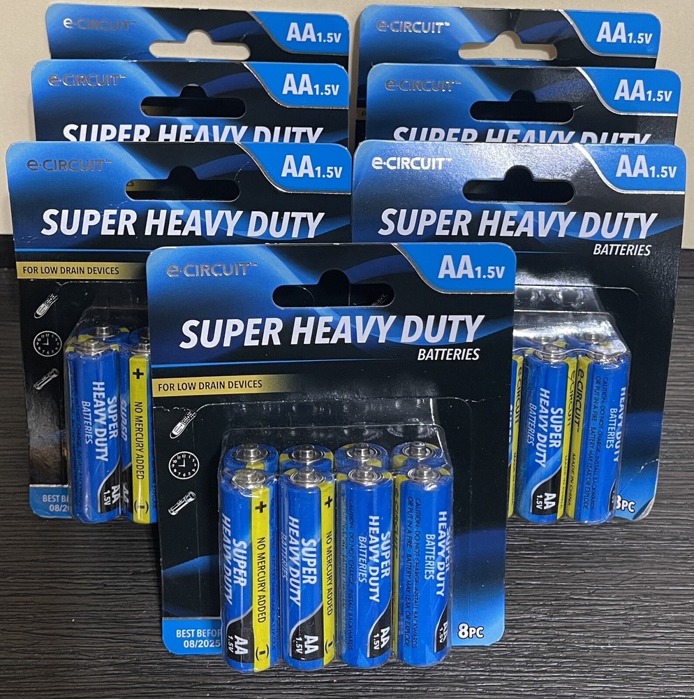 BULK- 7 PACKS E-Circuit Super Heavy Duty AA Batteries, 8-ct. Packs.
