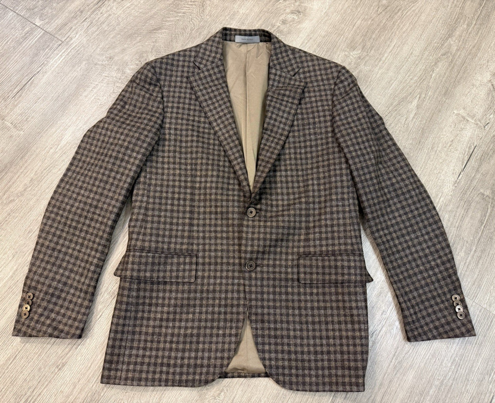 Corneliani Brown Check Sport Coat Blazer 48R Italy 18.25 Micron Wool