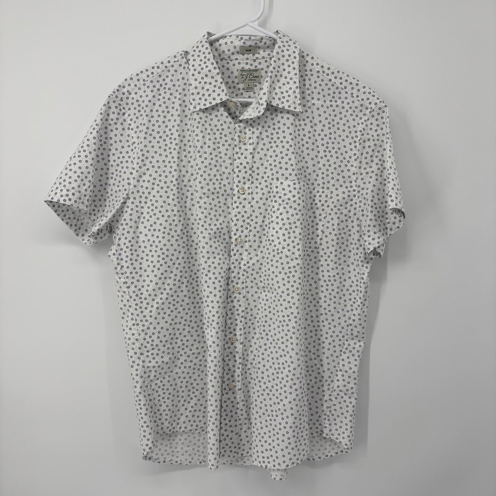 J.Crew Button Up Short Sleeve Shirt White Floral Mens Large Slim Fit Organic