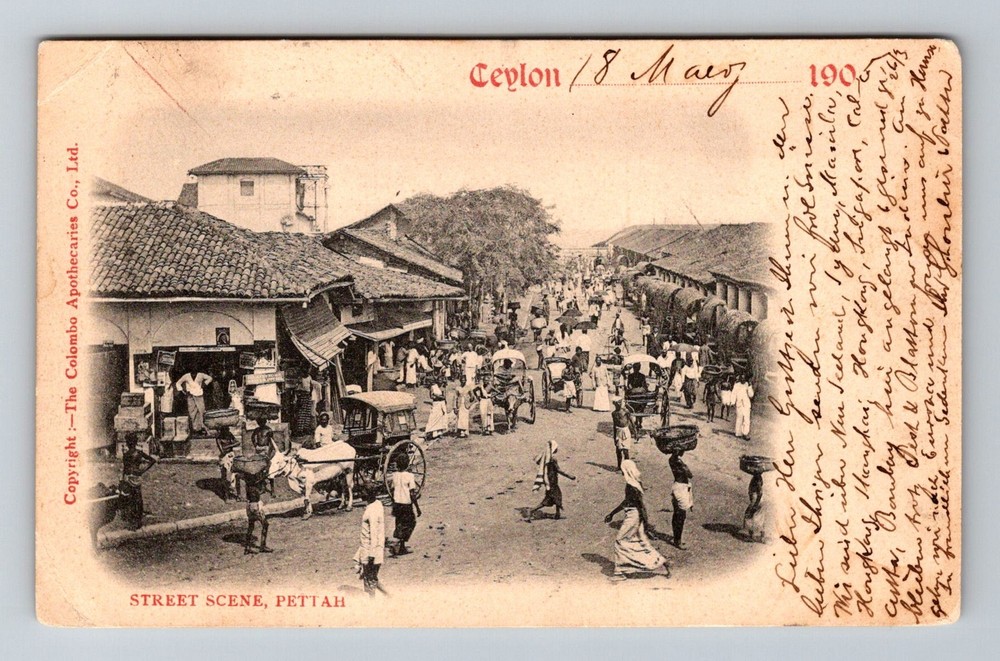 Sri Lanka- Ceylon Pettah Market Street Scene Postal Old Vintage c1905 Postcard