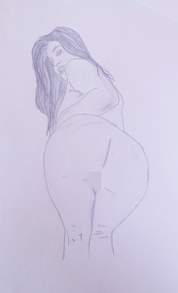 original nude figure pencil drawing, female form sketch, A4 handmade art