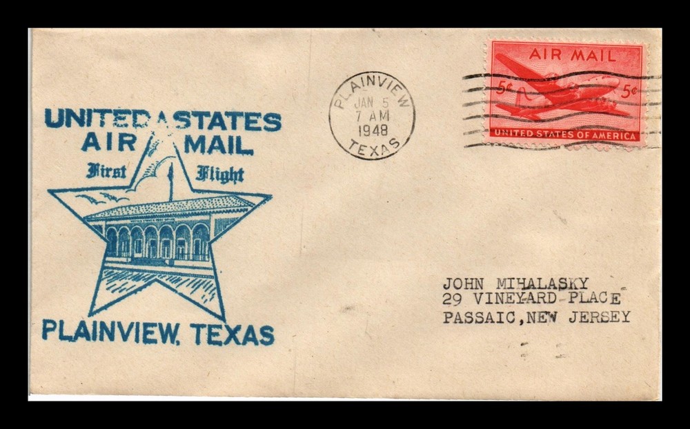 Dr Jim Stamps Us Cover First Air Mail Flight Plainview Lubbock Texas