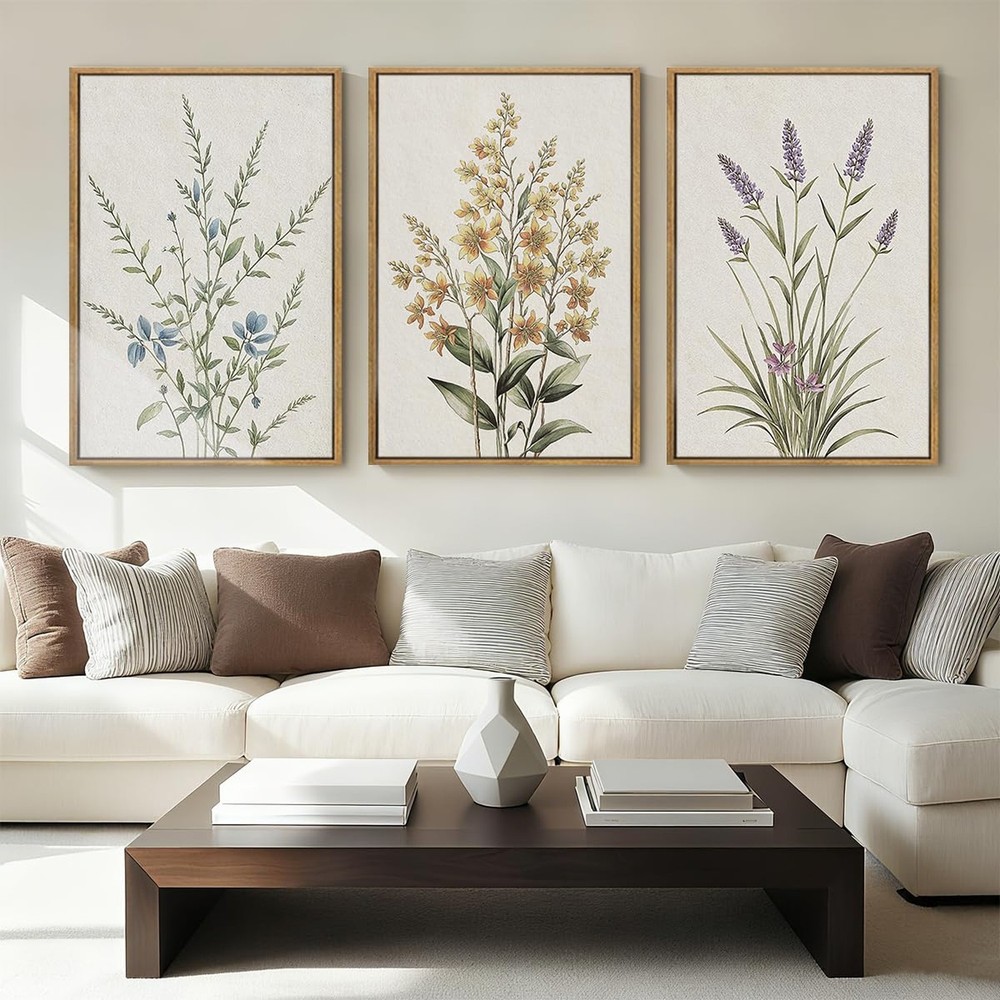 Anyzal Extral Large Botanical Framed Wall Art 24x36 Inch Neutral Floral Canva...