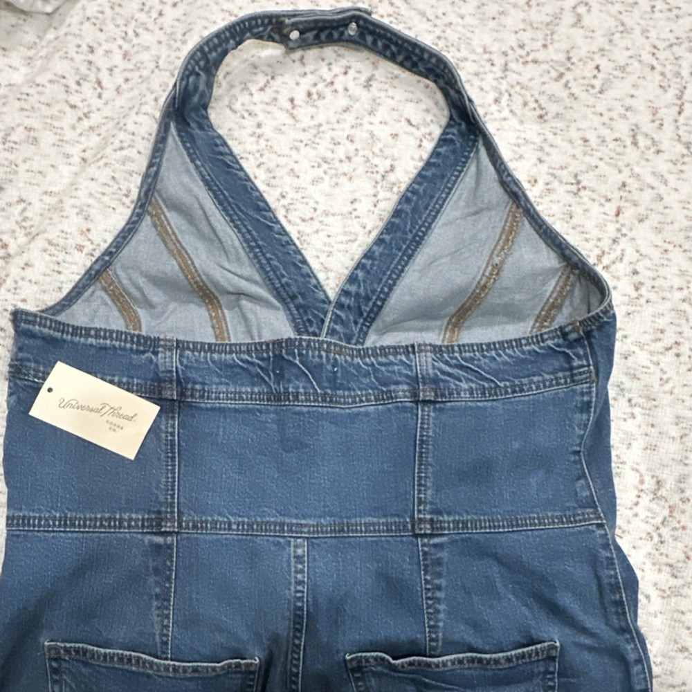 Universal Thread Denim Halter Romper Blue Sleeveless Button Accent Size 16