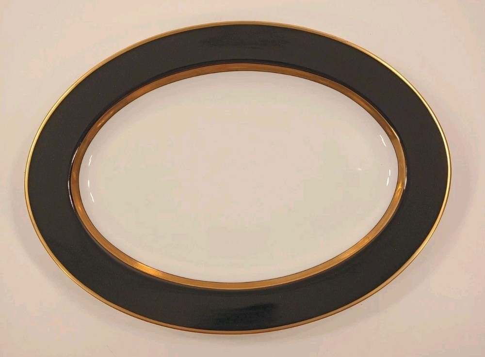 1978 Fitz & Floyd Renaissance Black On Buff Wide Verge Oval Serving Platter FF26