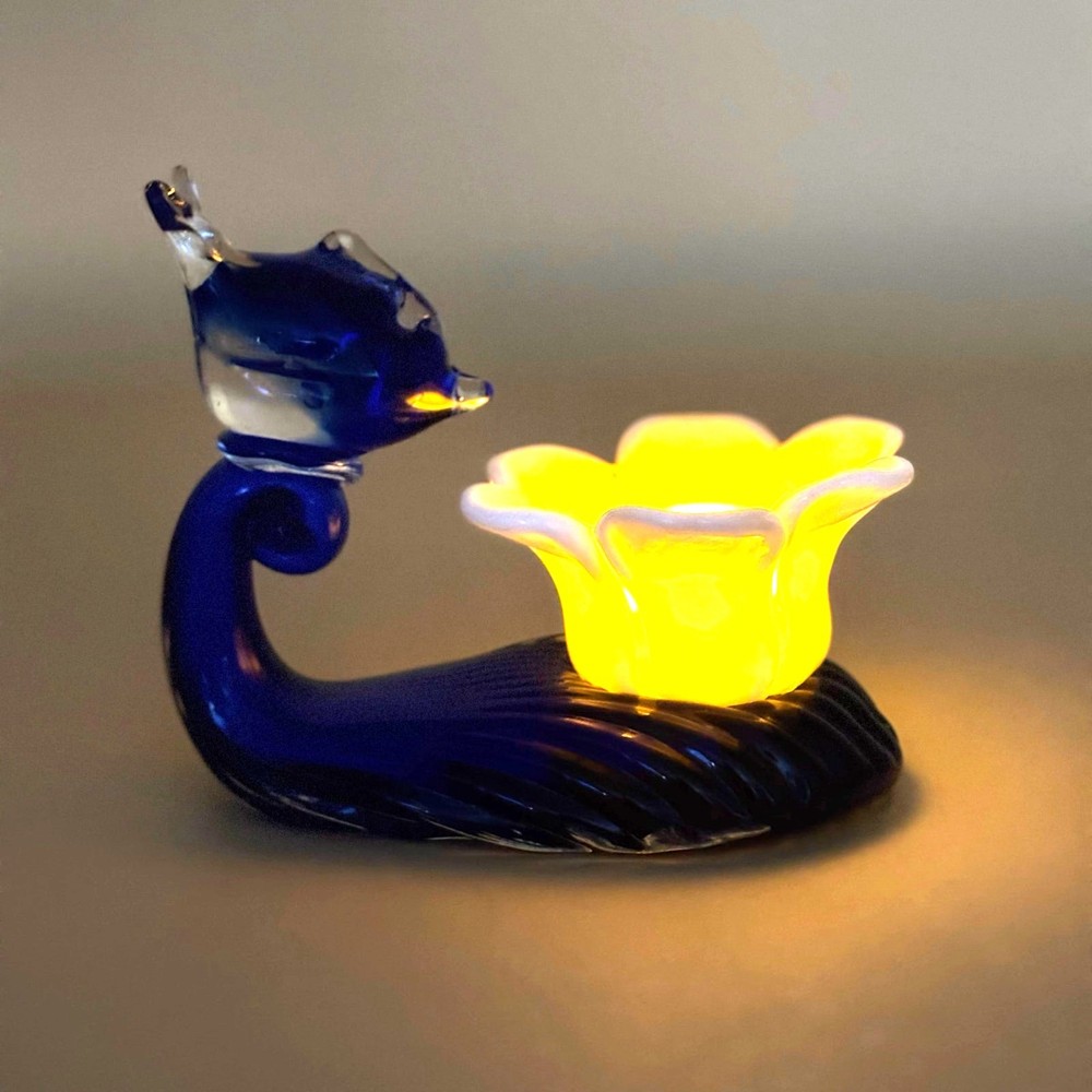 Hand-Blown Unique Blue Glass Fish Tealight Holder