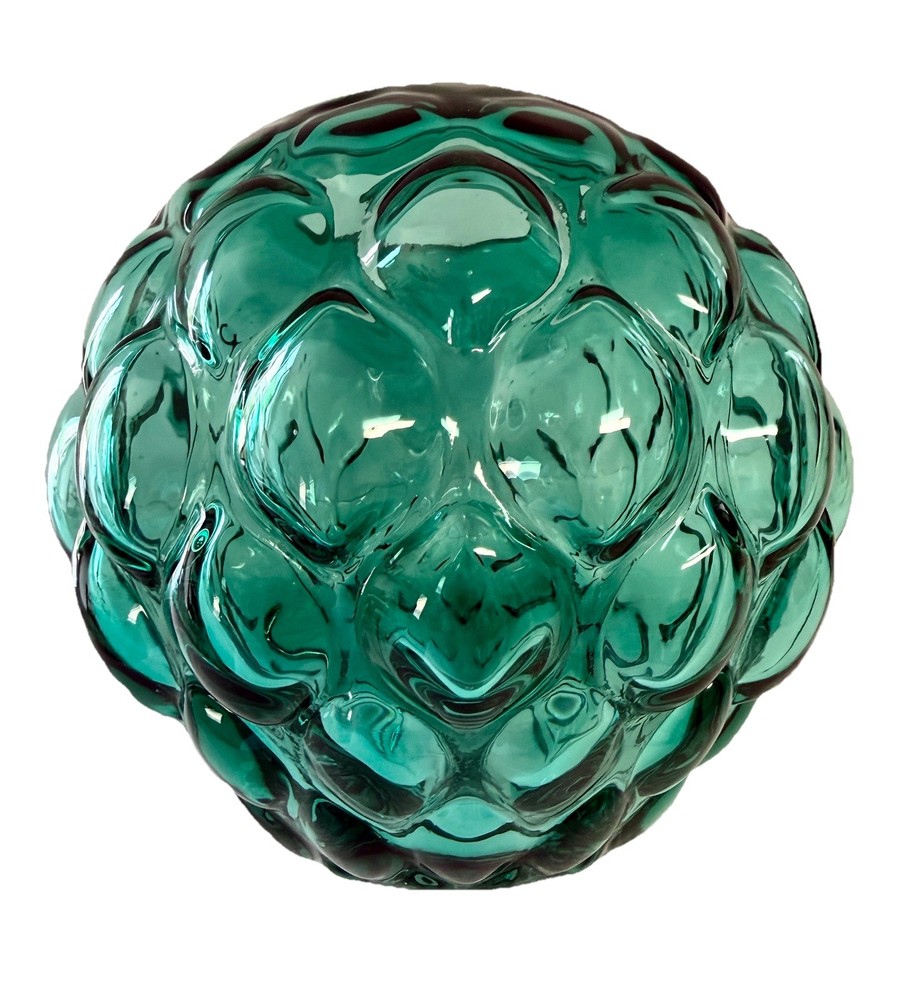 Vintage Mid-Century Handblown Glass Squatty Rounded Bubble Teal Vase