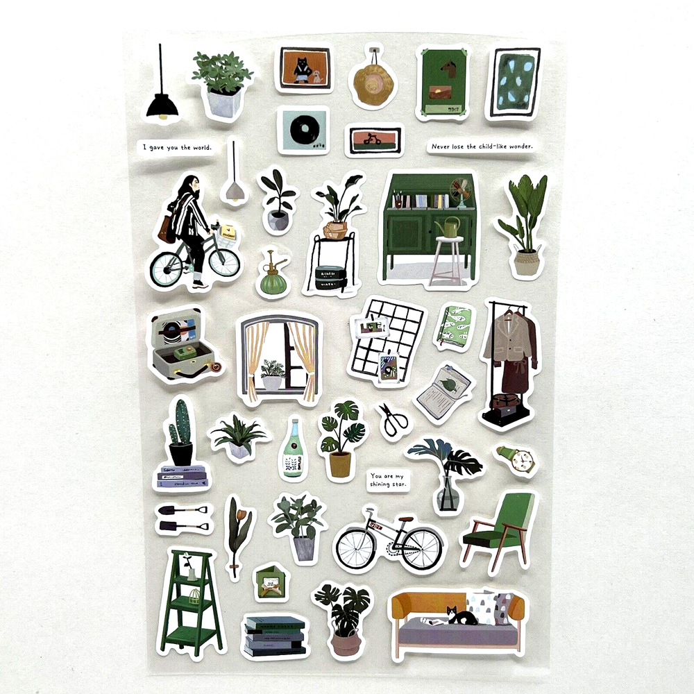 Green Plant Stickers for House Furniture Planners and Scrapbooking Journals