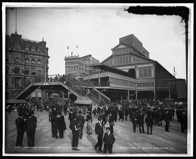 Manhattan New York Brooklyn Bridge Entrance 1905 Crowd Elevated Station