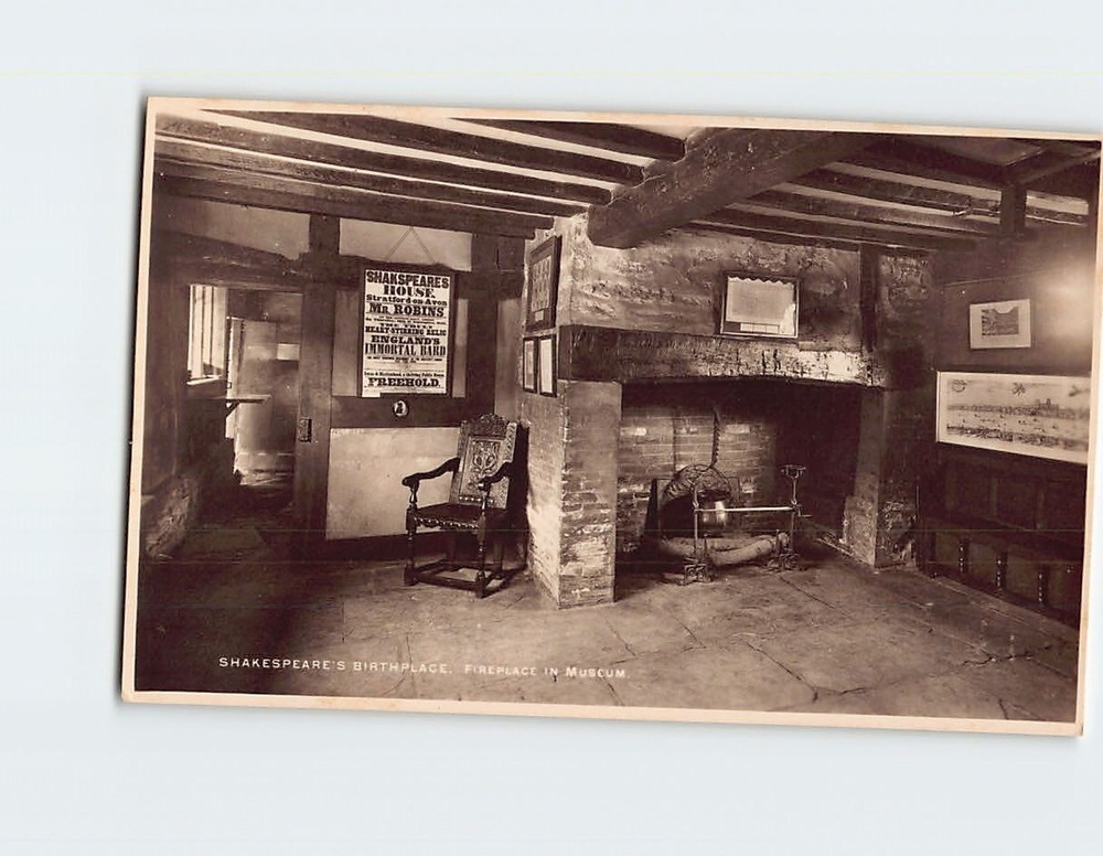 Postcard Fireplace In Museum Shakespeares Birthplace Stratford upon Avon England