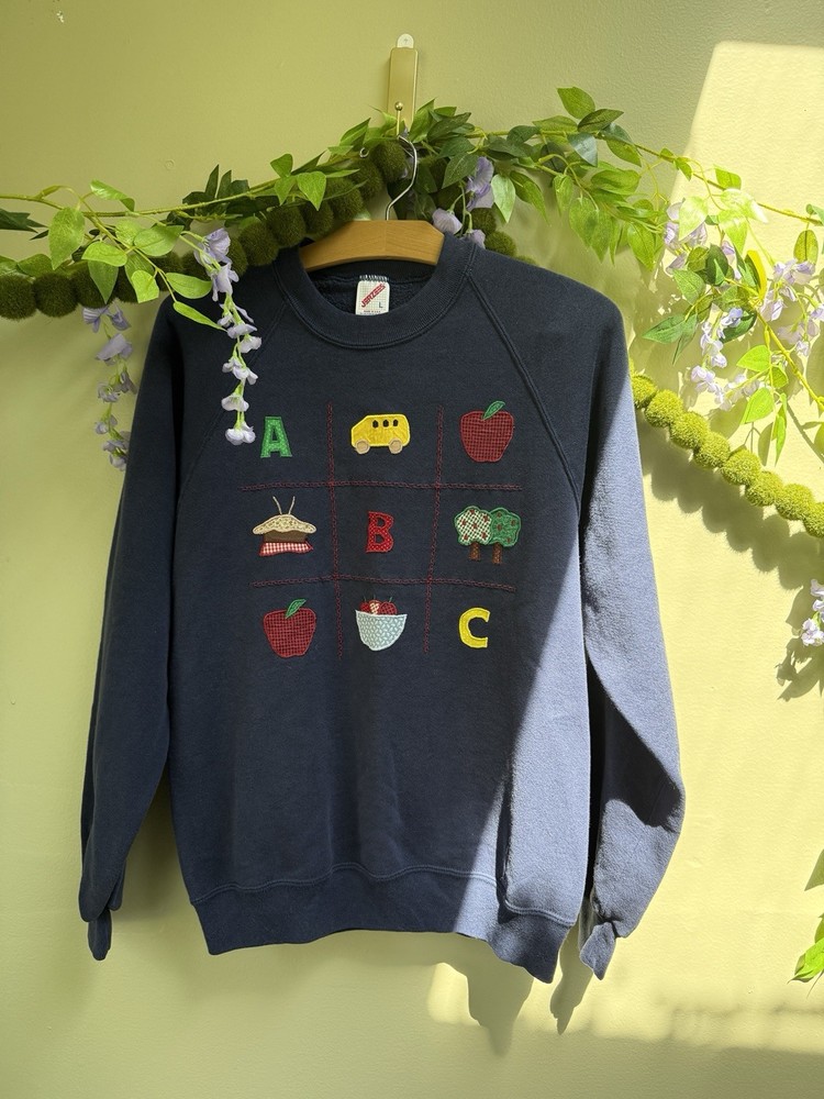 Vintage Teacher School Crewneck Sweatshirt Patchwork 90s Size L