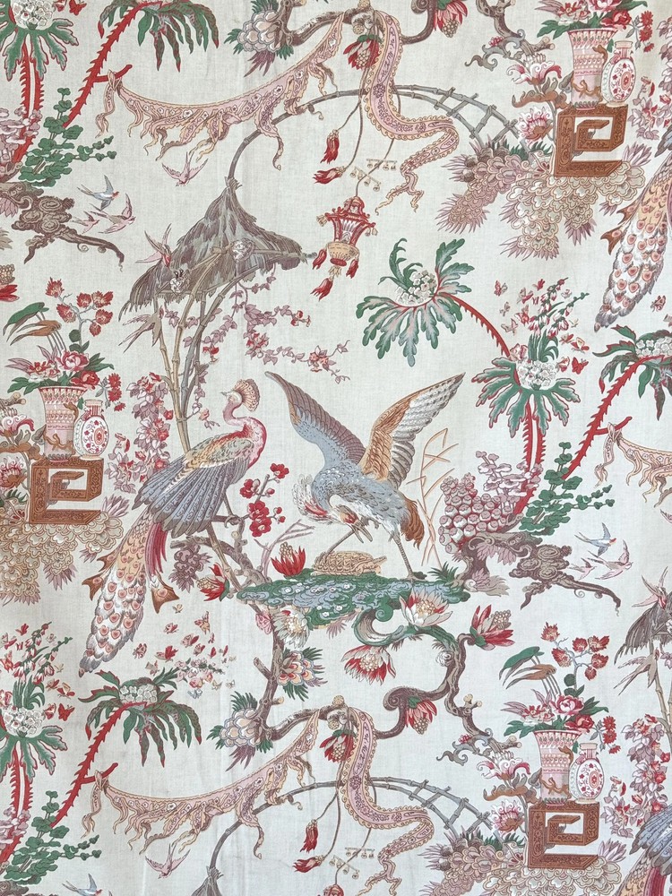 3 yards x46 ( 2 avail) curtain Vintage chinoiserie pattern French drape cottage