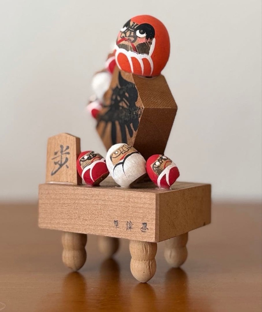Daruma Shogi Decorative Figurine 13cm Wooden Showa Retro Japanese Folk Art