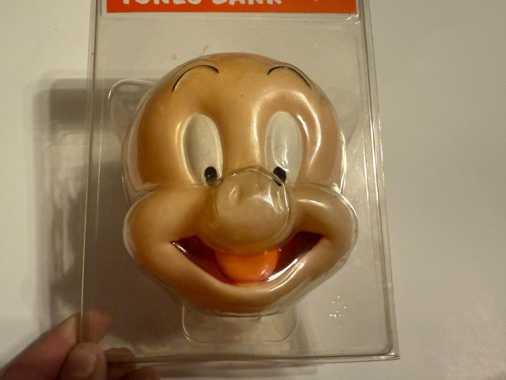 Vintage Looney Tunes Porky Pig Head Coin Bank NEW 1997 Plastic Bust Warner Bros