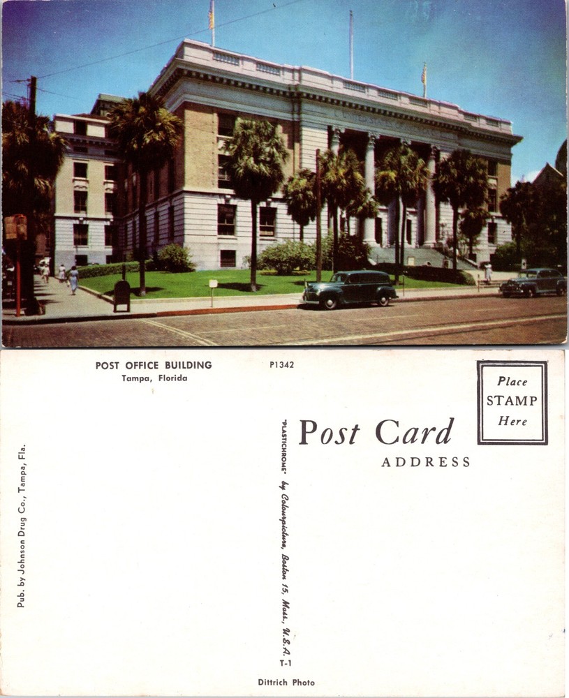 Post Office Building Tampa Florida FL Postcard