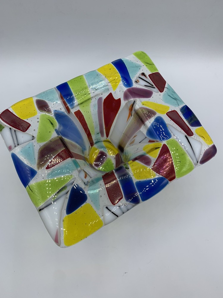 Art Glass Modern Decor Vase With Fused Glass Colorful Abstract Pieces Retro Deco-image