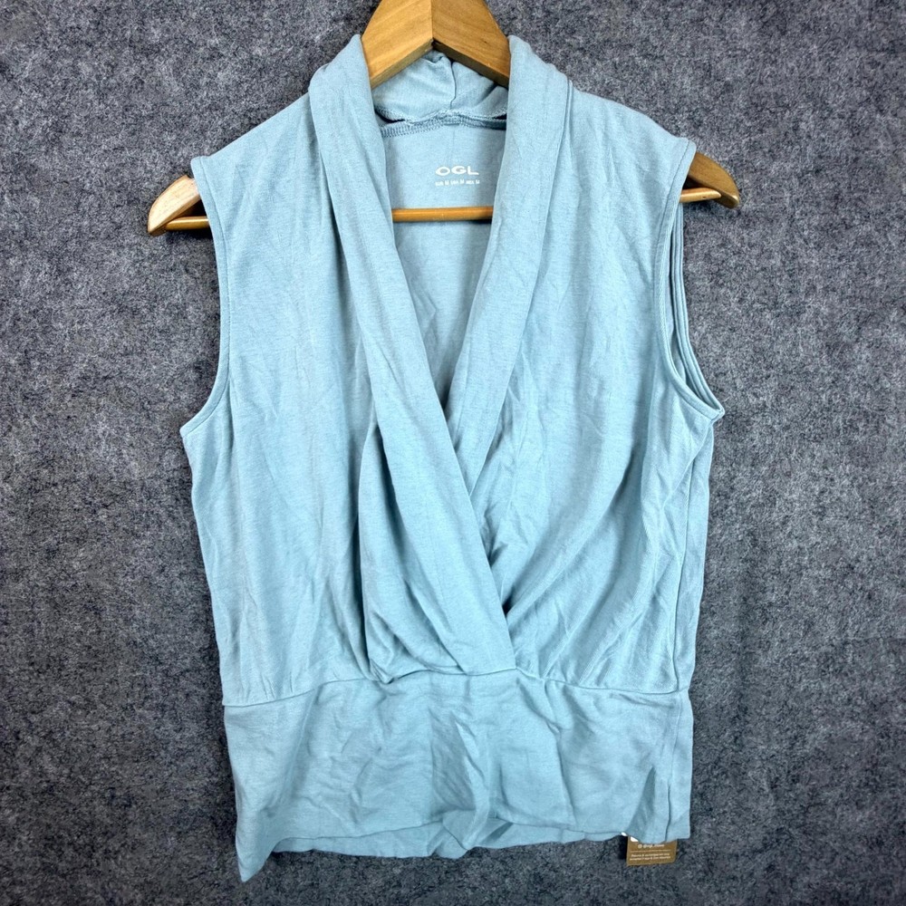 OGL Move Eco Mousse LiteWarm Surplice Wrap Tank Top Women M Blue Warm Soft