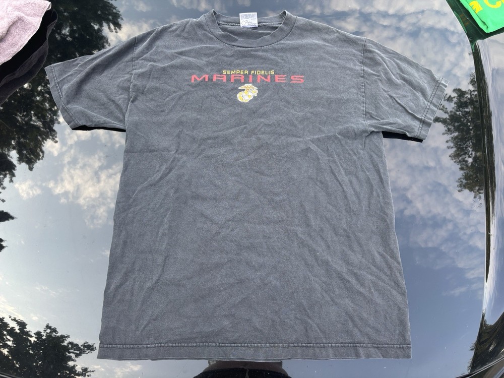 Vintage Marines Semper Fidelis Shirt Mens Large Black Faded USMC Military 2000s