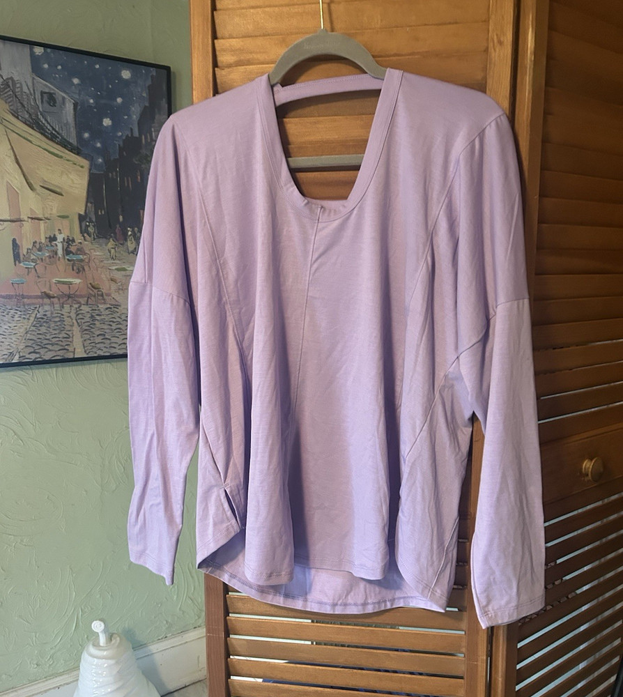 Women's Purple Solid Round Neck Long Sleeve Pullover T-Shirt XL
